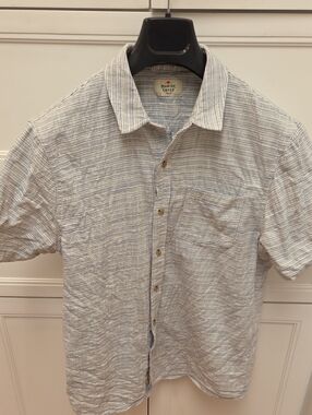 Marine Layer Men's Short-Sleeve Striped Button-Down Shirt in Light Blue & Gray M